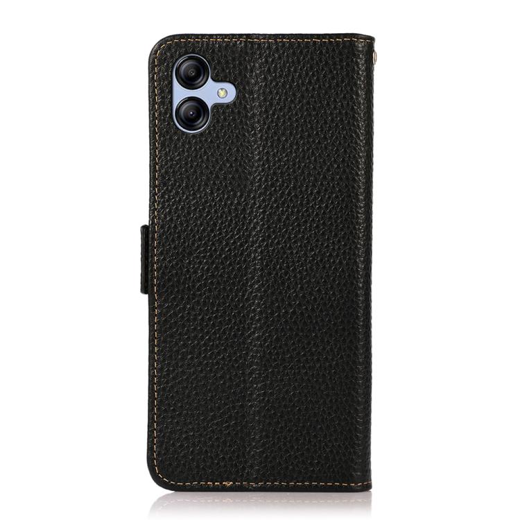 For Samsung Galaxy A07 5G KHAZNEH Side-Magnetic Litchi Genuine Leather RFID Phone Case
