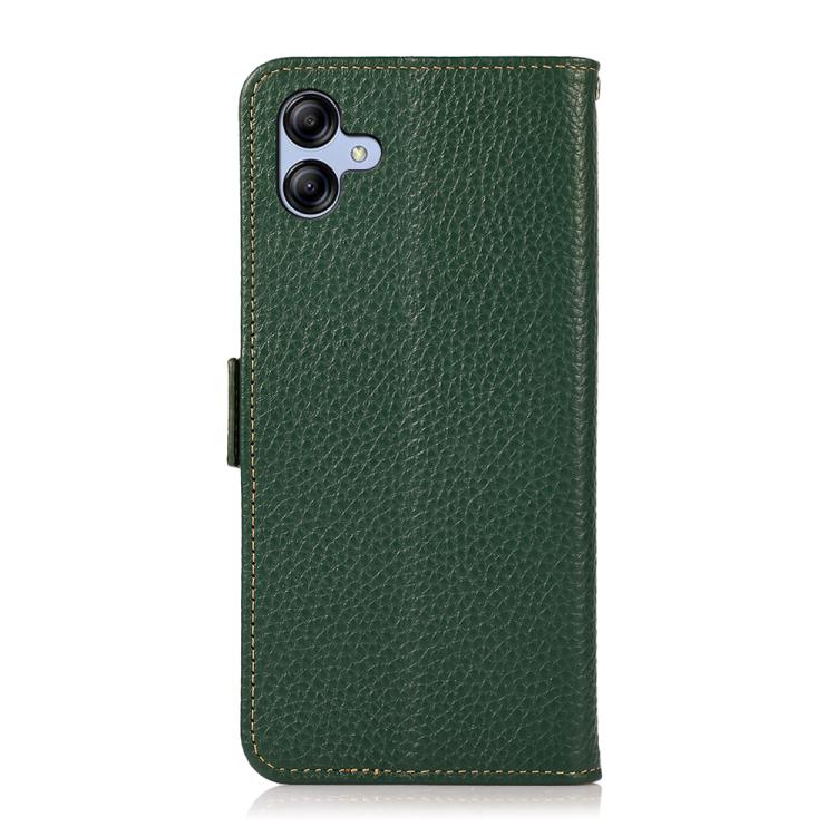 For Samsung Galaxy A07 5G KHAZNEH Side-Magnetic Litchi Genuine Leather RFID Phone Case