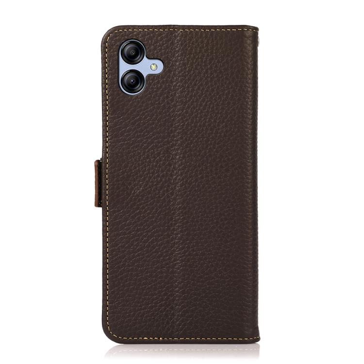 For Samsung Galaxy A07 5G KHAZNEH Side-Magnetic Litchi Genuine Leather RFID Phone Case