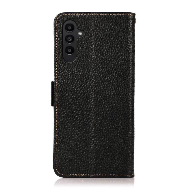 For Samsung Galaxy A17 5G KHAZNEH Side-Magnetic Litchi Genuine Leather RFID Phone Case