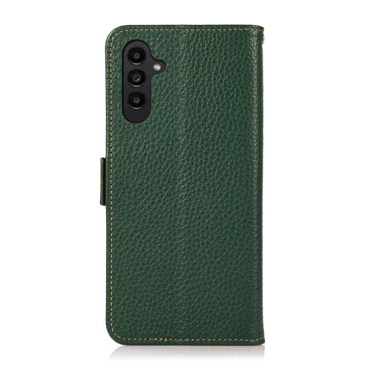 For Samsung Galaxy A17 5G KHAZNEH Side-Magnetic Litchi Genuine Leather RFID Phone Case