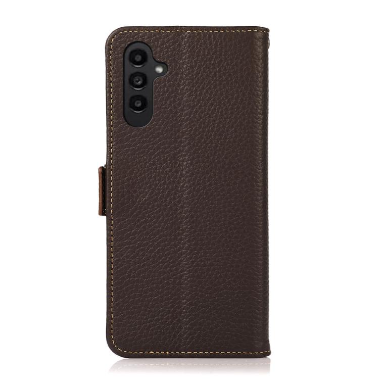 For Samsung Galaxy A17 5G KHAZNEH Side-Magnetic Litchi Genuine Leather RFID Phone Case