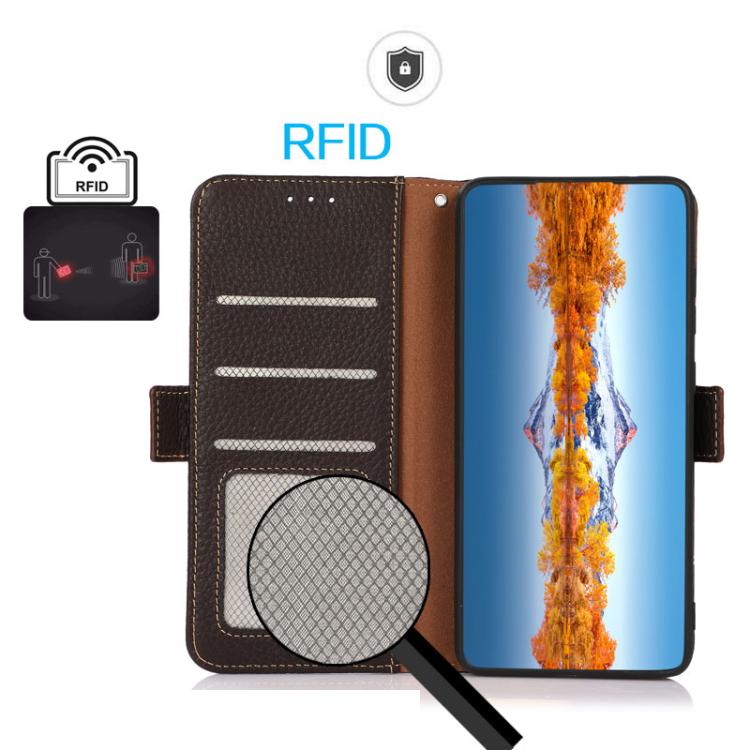 For Samsung Galaxy A17 5G KHAZNEH Side-Magnetic Litchi Genuine Leather RFID Phone Case