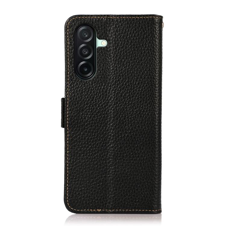 For Samsung Galaxy A27 5G KHAZNEH Side-Magnetic Litchi Genuine Leather RFID Phone Case