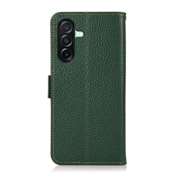 For Samsung Galaxy A27 5G KHAZNEH Side-Magnetic Litchi Genuine Leather RFID Phone Case