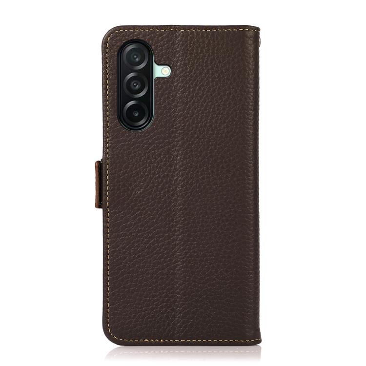For Samsung Galaxy A27 5G KHAZNEH Side-Magnetic Litchi Genuine Leather RFID Phone Case