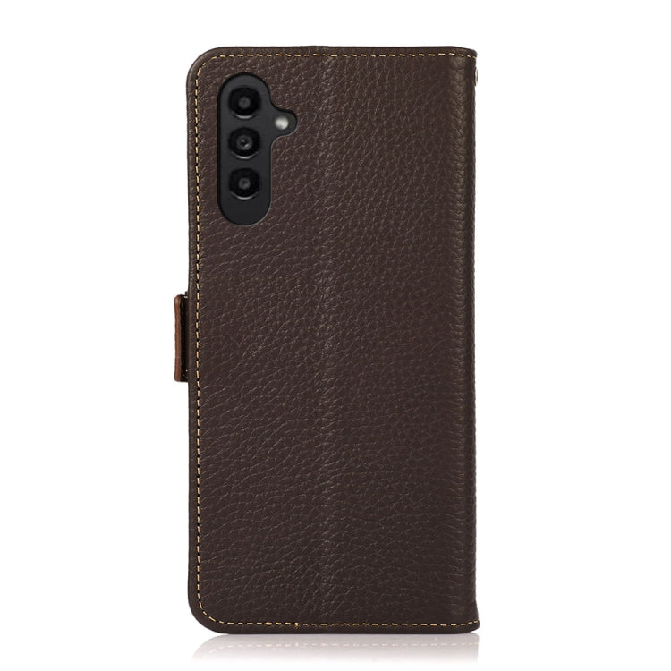 For Samsung Galaxy M35 KHAZNEH Side-Magnetic Litchi Genuine Leather RFID Phone Case