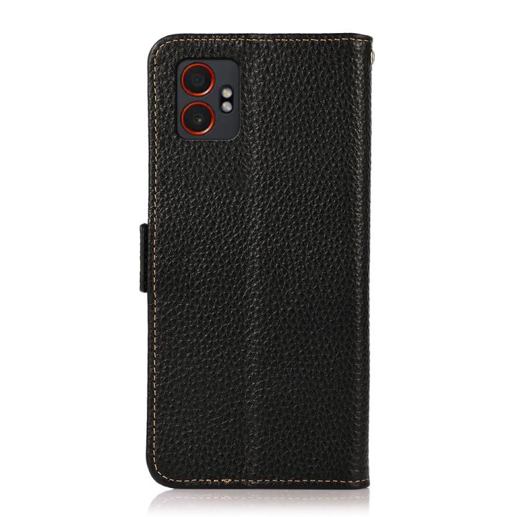 For Samsung Galaxy XCover7 Pro KHAZNEH Side-Magnetic Litchi Genuine Leather RFID Phone Case