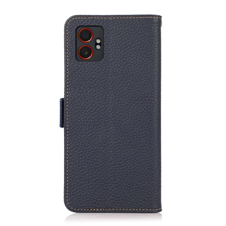 For Samsung Galaxy XCover7 Pro KHAZNEH Side-Magnetic Litchi Genuine Leather RFID Phone Case