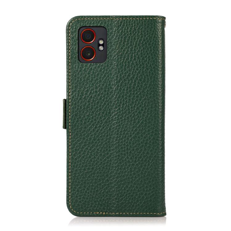 For Samsung Galaxy XCover7 Pro KHAZNEH Side-Magnetic Litchi Genuine Leather RFID Phone Case