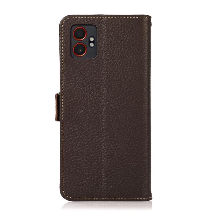 For Samsung Galaxy XCover7 Pro KHAZNEH Side-Magnetic Litchi Genuine Leather RFID Phone Case