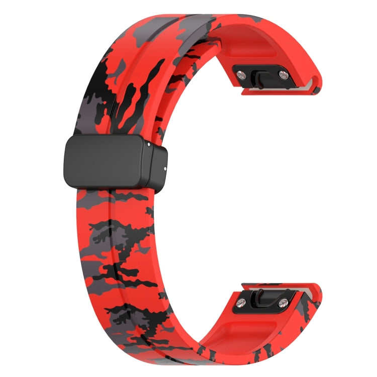 For Garmin Fenix 7S Magnetic Folding Black Buckle Color Printed Silicone Watch Band