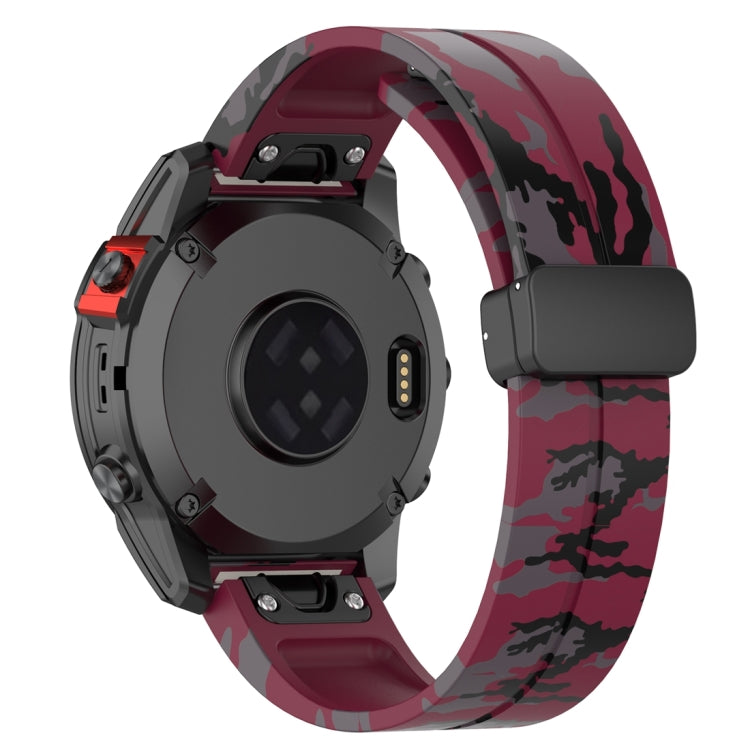 For Garmin Fenix 7S Magnetic Folding Black Buckle Color Printed Silicone Watch Band