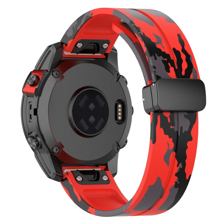 For Garmin Fenix 7X Magnetic Folding Black Buckle Color Printed Silicone Watch Band
