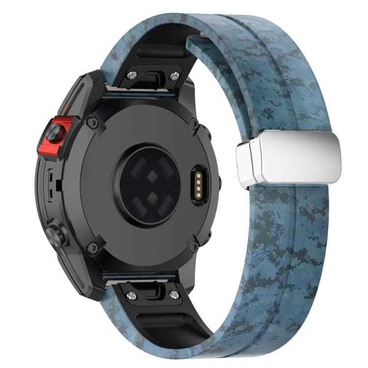 For Garmin Fenix 7S Magnetic Folding Silver Buckle Color Printed Silicone Watch Band