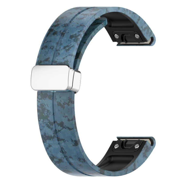For Garmin Fenix 7S Magnetic Folding Silver Buckle Color Printed Silicone Watch Band