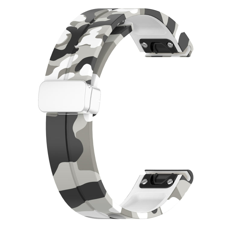 For Garmin Fenix 7S Magnetic Folding Silver Buckle Color Printed Silicone Watch Band