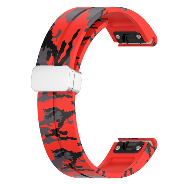 For Garmin Fenix 7S Magnetic Folding Silver Buckle Color Printed Silicone Watch Band