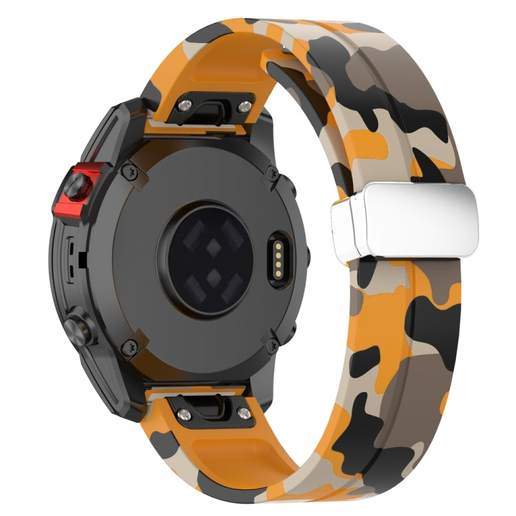 For Garmin Fenix 7S Magnetic Folding Silver Buckle Color Printed Silicone Watch Band