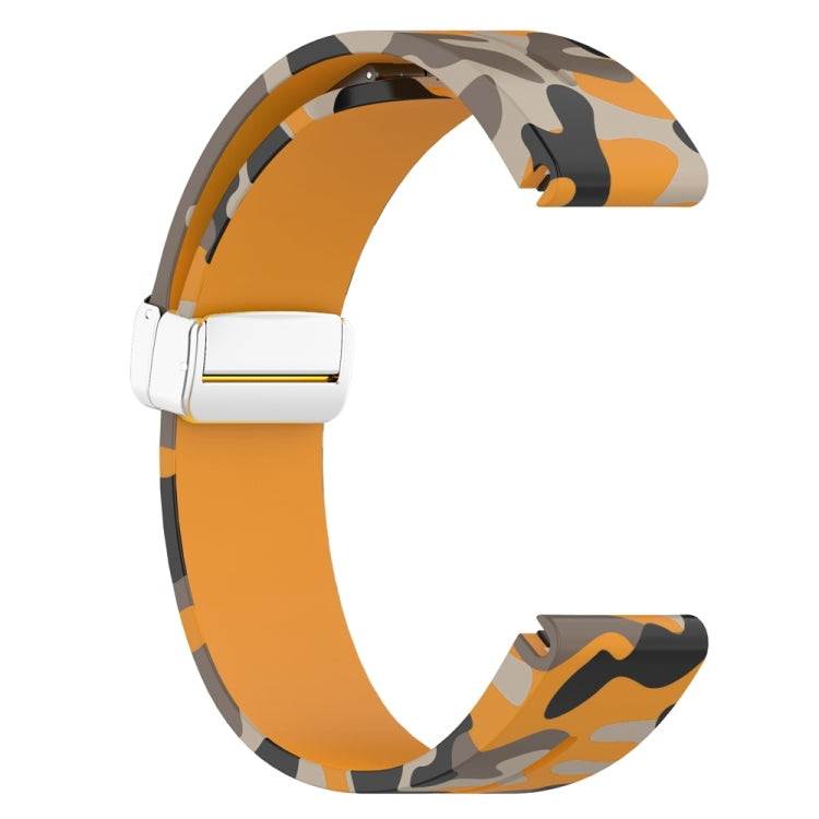 For Garmin Fenix 7S Magnetic Folding Silver Buckle Color Printed Silicone Watch Band