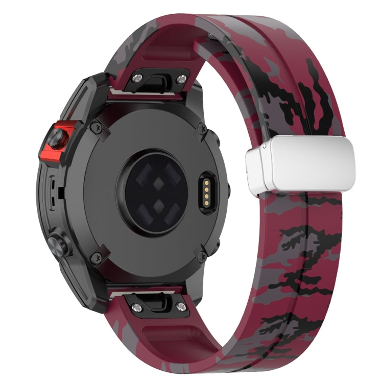 For Garmin Fenix 7S Magnetic Folding Silver Buckle Color Printed Silicone Watch Band