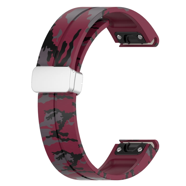 For Garmin Fenix 7S Magnetic Folding Silver Buckle Color Printed Silicone Watch Band
