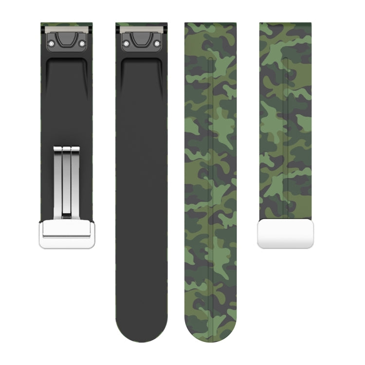 For Garmin Fenix 7S Magnetic Folding Silver Buckle Color Printed Silicone Watch Band