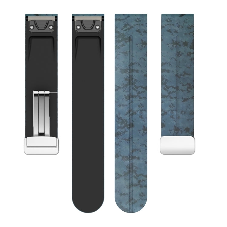 For Garmin Fenix 7 Magnetic Folding Silver Buckle Color Printed Silicone Watch Band