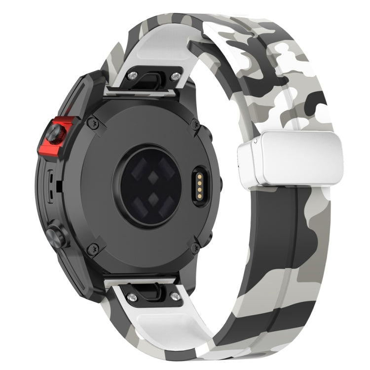 For Garmin Fenix 7 Magnetic Folding Silver Buckle Color Printed Silicone Watch Band