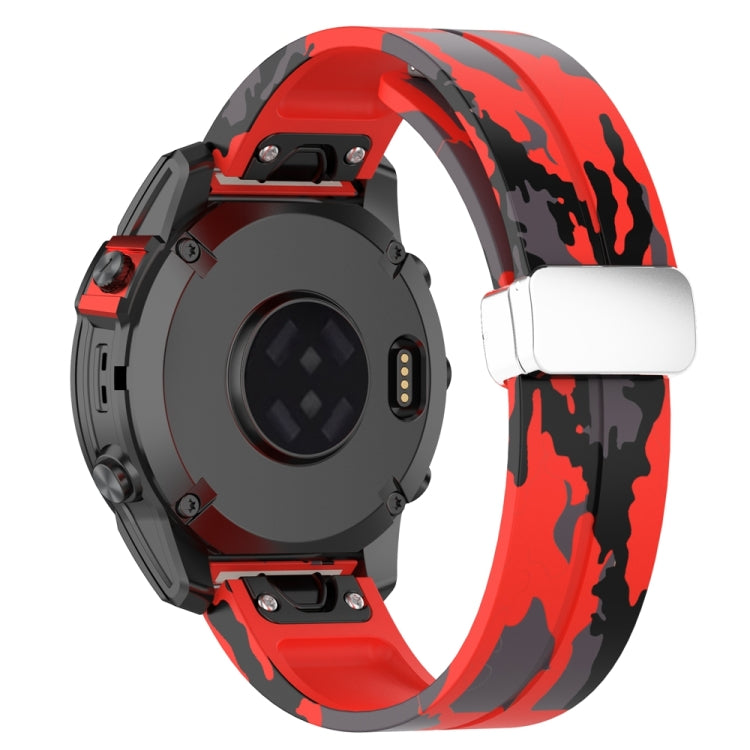 For Garmin Fenix 7 Magnetic Folding Silver Buckle Color Printed Silicone Watch Band