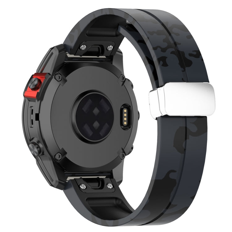 For Garmin Fenix 7 Magnetic Folding Silver Buckle Color Printed Silicone Watch Band