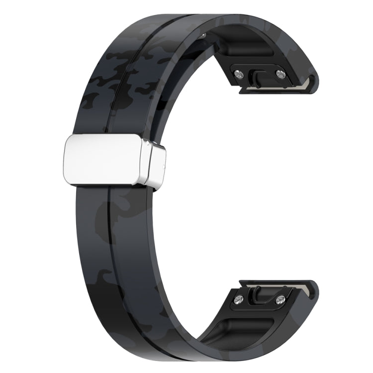 For Garmin Fenix 7 Magnetic Folding Silver Buckle Color Printed Silicone Watch Band