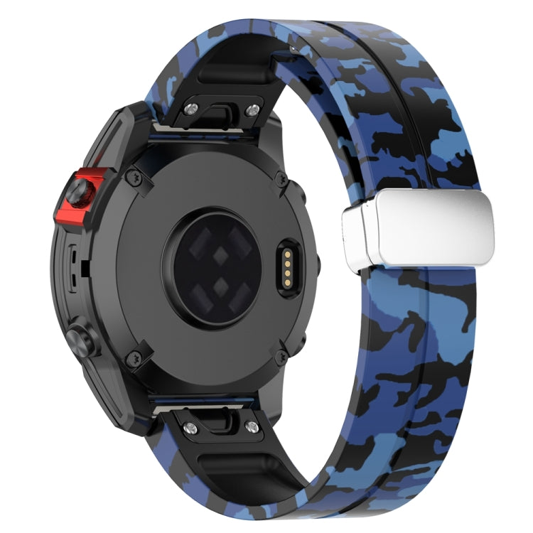 For Garmin Fenix 7 Magnetic Folding Silver Buckle Color Printed Silicone Watch Band
