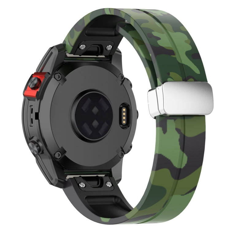 For Garmin Fenix 7 Magnetic Folding Silver Buckle Color Printed Silicone Watch Band