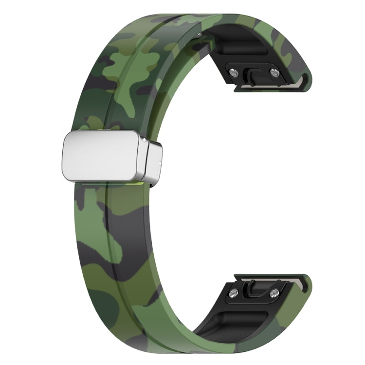 For Garmin Fenix 7 Magnetic Folding Silver Buckle Color Printed Silicone Watch Band