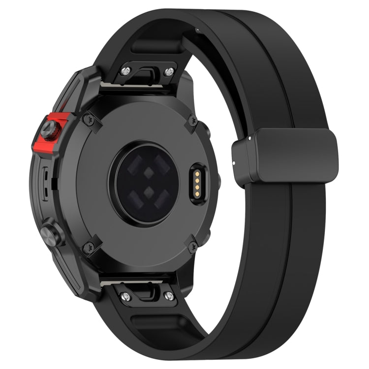 For Garmin Fenix 7 Magnetic Folding Black Buckle Silicone Watch Band