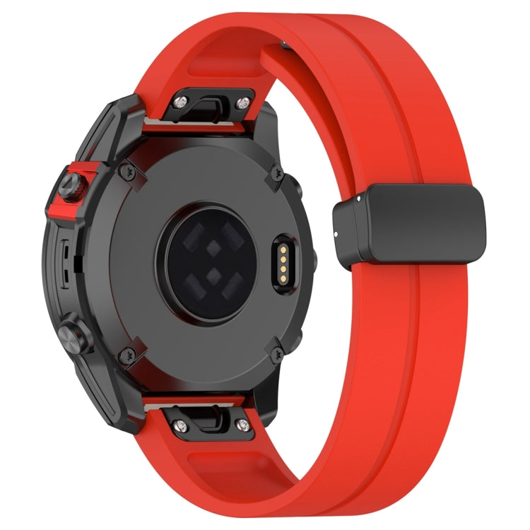 For Garmin Fenix 7 Magnetic Folding Black Buckle Silicone Watch Band