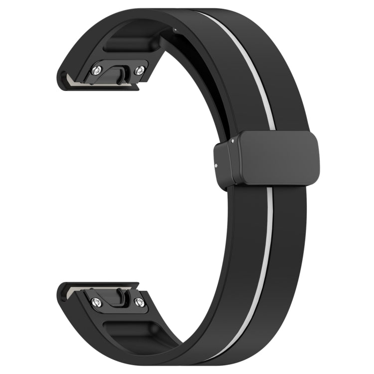 For Garmin Fenix 7X Two Color Magnetic Folding Black Buckle Silicone Watch Band