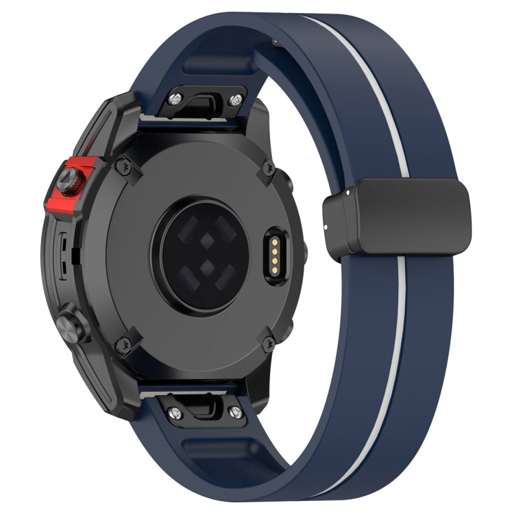 For Garmin Fenix 7X Two Color Magnetic Folding Black Buckle Silicone Watch Band