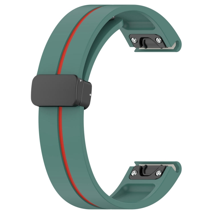 For Garmin Fenix 7 Two Color Magnetic Folding Black Buckle Silicone Watch Band