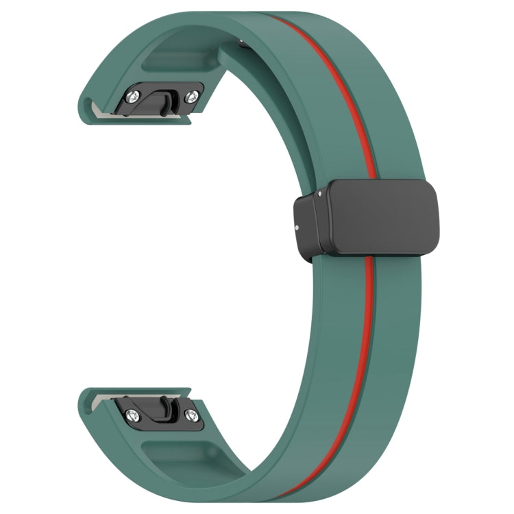 For Garmin Fenix 7 Two Color Magnetic Folding Black Buckle Silicone Watch Band