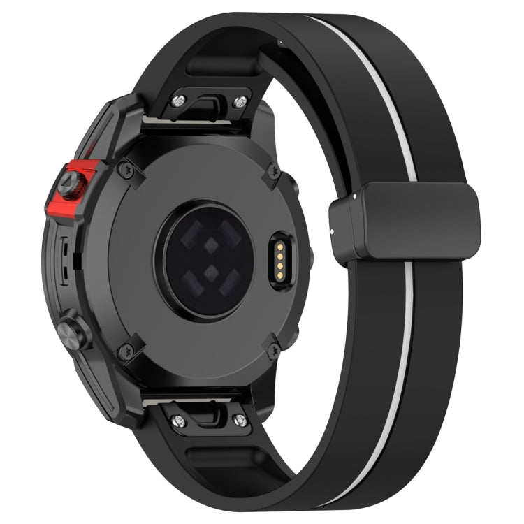 For Garmin Fenix 7 Two Color Magnetic Folding Black Buckle Silicone Watch Band