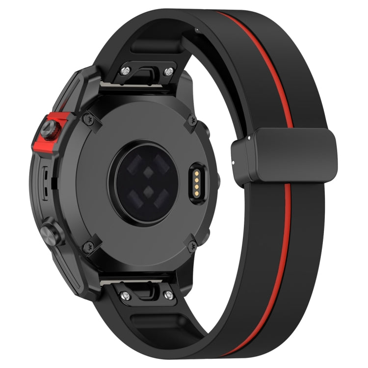 For Garmin Fenix 7 Two Color Magnetic Folding Black Buckle Silicone Watch Band