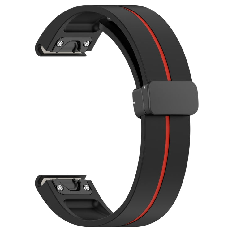 For Garmin Fenix 7 Two Color Magnetic Folding Black Buckle Silicone Watch Band