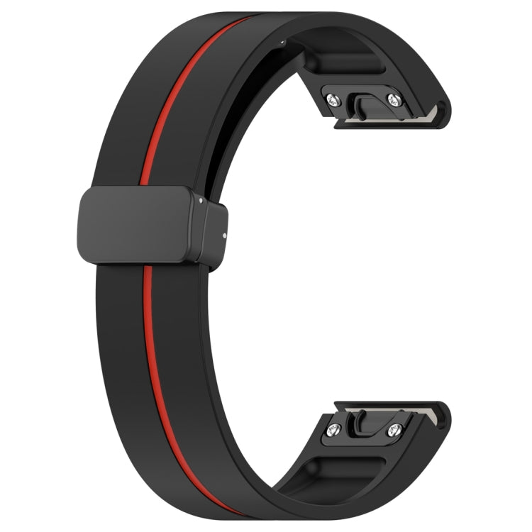 For Garmin Fenix 7S Two Color Magnetic Folding Black Buckle Silicone Watch Band