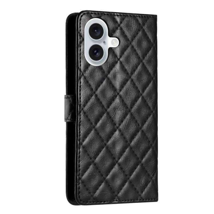For iPhone 16 Plus Rhombus Lattice Texture Leather Phone Case