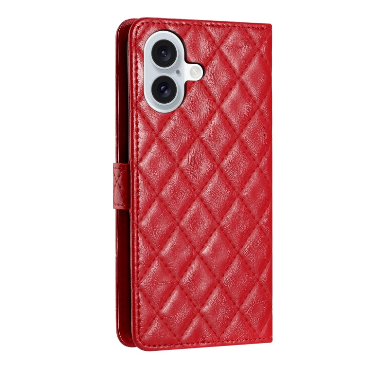 For iPhone 16 Plus Rhombus Lattice Texture Leather Phone Case