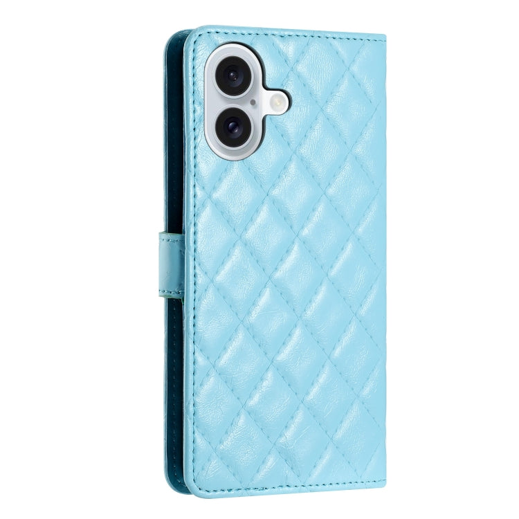 For iPhone 16 Rhombus Lattice Texture Leather Phone Case