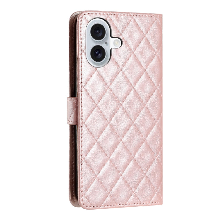 For iPhone 16 Rhombus Lattice Texture Leather Phone Case