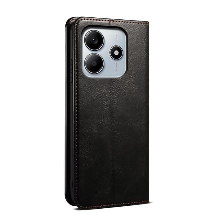 For Redmi Note 14 4G Global 163.25mm Oil Wax Crazy Horse Texture Leather Phone Case